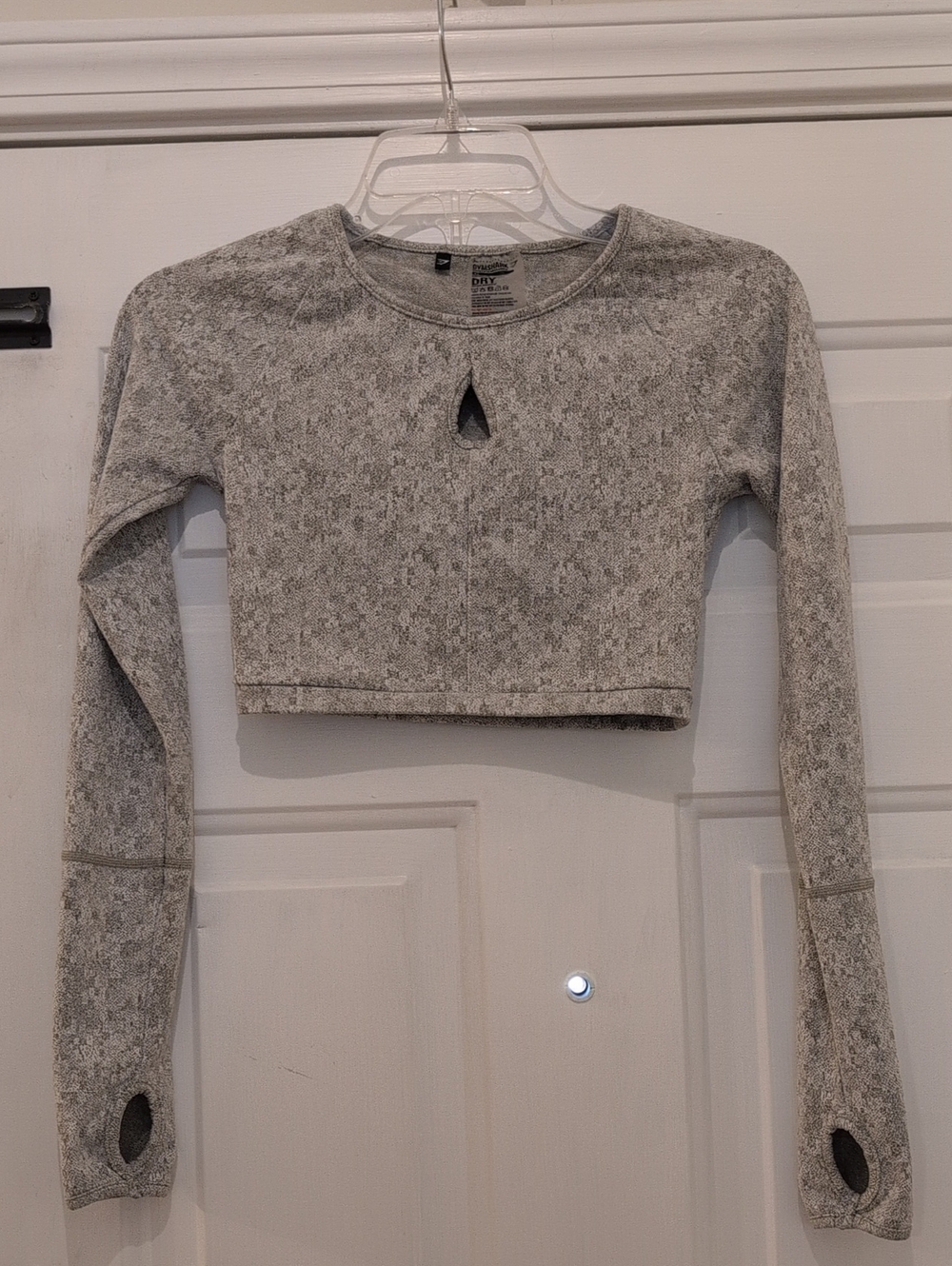 Gymshark Fleur Texture Long Sleeved Key Hole Crop Top, Khaki Marl Color, XS - Picture 1 of 6